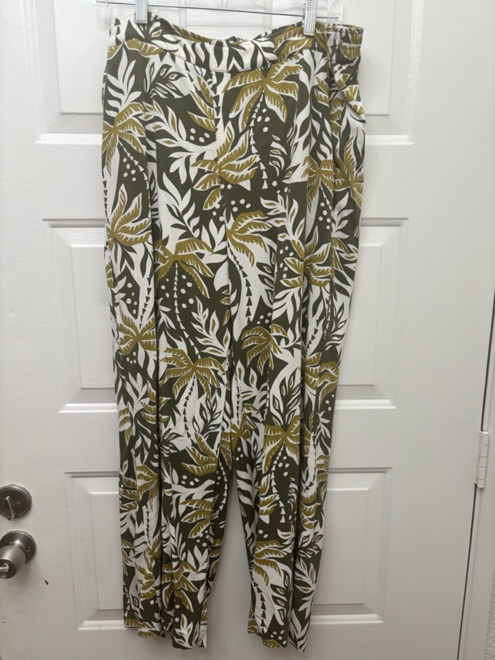 Old Navy 100% Viscose Olive and White Botanical Wide-Leg Pants